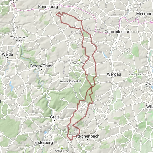 Karten-Miniaturansicht der Radinspiration "Graveltour mit atemberaubenden Ausblicken" in Chemnitz, Germany. Erstellt vom Tarmacs.app-Routenplaner für Radtouren