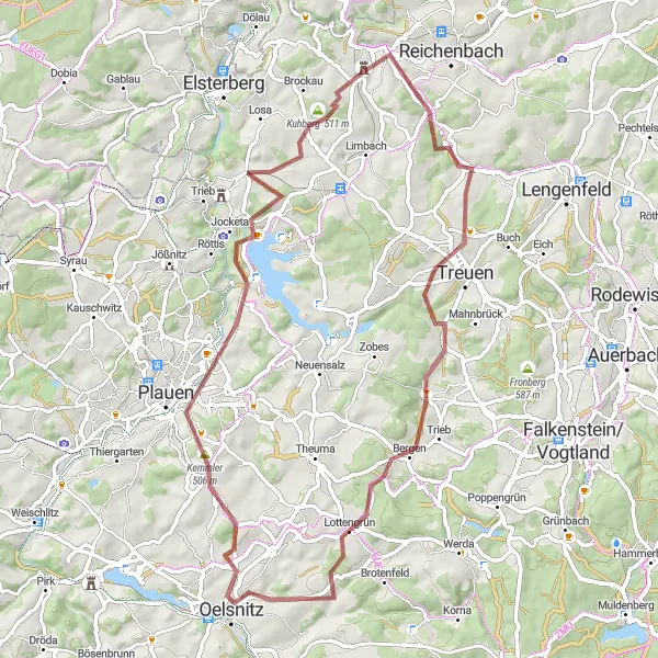 Map miniature of "Netzschkau Adventure" cycling inspiration in Chemnitz, Germany. Generated by Tarmacs.app cycling route planner