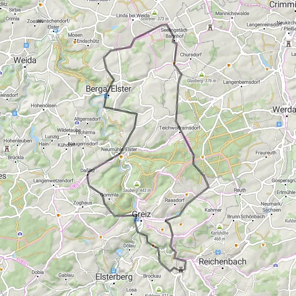 Map miniature of "Eichberg Loop" cycling inspiration in Chemnitz, Germany. Generated by Tarmacs.app cycling route planner