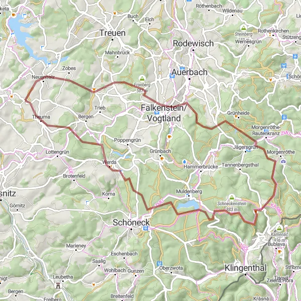 Map miniature of "Scenic Gravel Circuit" cycling inspiration in Chemnitz, Germany. Generated by Tarmacs.app cycling route planner