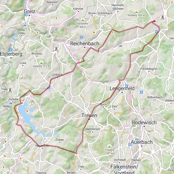 Map miniature of "Riverside Excursion: Elster Viaduct and Beyond" cycling inspiration in Chemnitz, Germany. Generated by Tarmacs.app cycling route planner