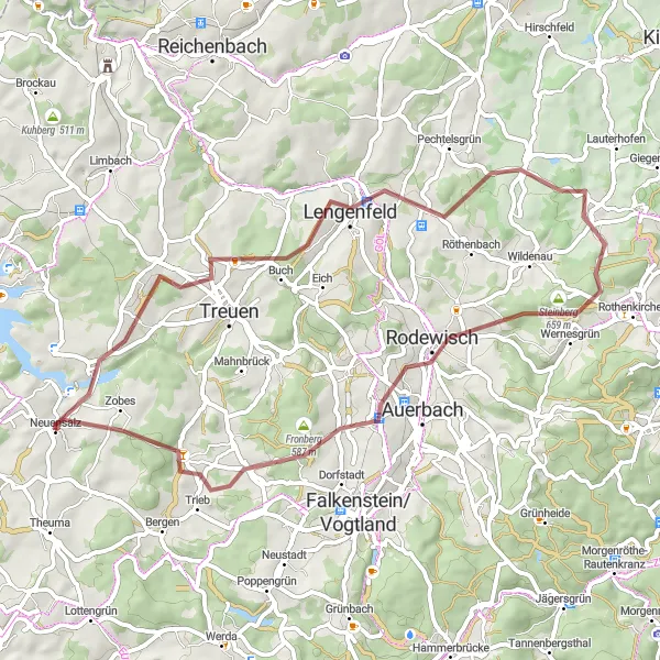 Karten-Miniaturansicht der Radinspiration "Gravelroute von Neuensalz" in Chemnitz, Germany. Erstellt vom Tarmacs.app-Routenplaner für Radtouren