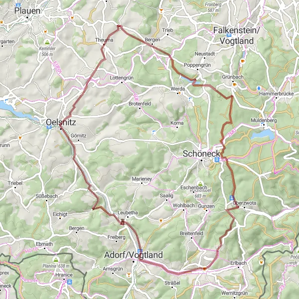 Karten-Miniaturansicht der Radinspiration "Graveltour durch die Natur" in Chemnitz, Germany. Erstellt vom Tarmacs.app-Routenplaner für Radtouren