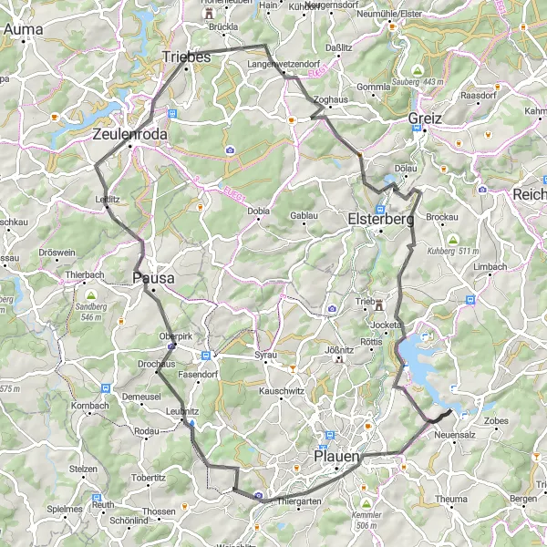 Map miniature of "Plauen Panorama Ride" cycling inspiration in Chemnitz, Germany. Generated by Tarmacs.app cycling route planner