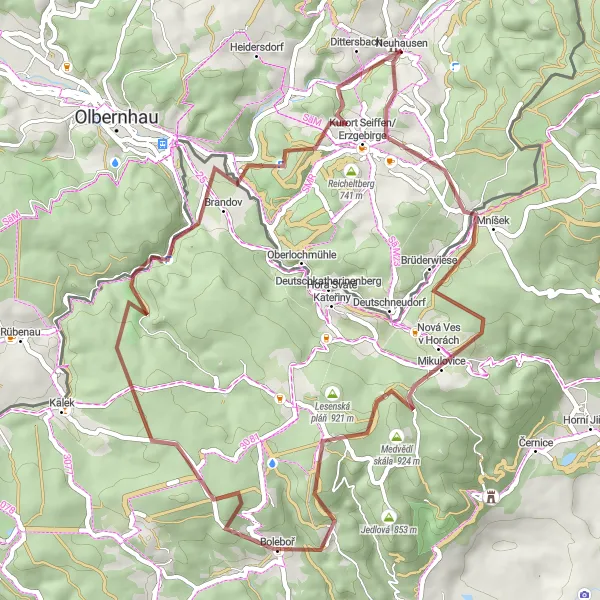 Map miniature of "Cycling Adventure through Neuhausen's Gravel Trails" cycling inspiration in Chemnitz, Germany. Generated by Tarmacs.app cycling route planner