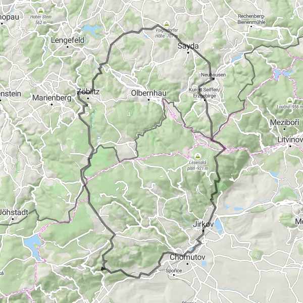 Map miniature of "Erzgebirge Scenic Route" cycling inspiration in Chemnitz, Germany. Generated by Tarmacs.app cycling route planner