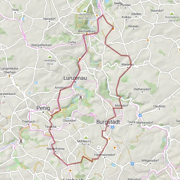 Map miniature of "The Beauty of the Striegistal" cycling inspiration in Chemnitz, Germany. Generated by Tarmacs.app cycling route planner