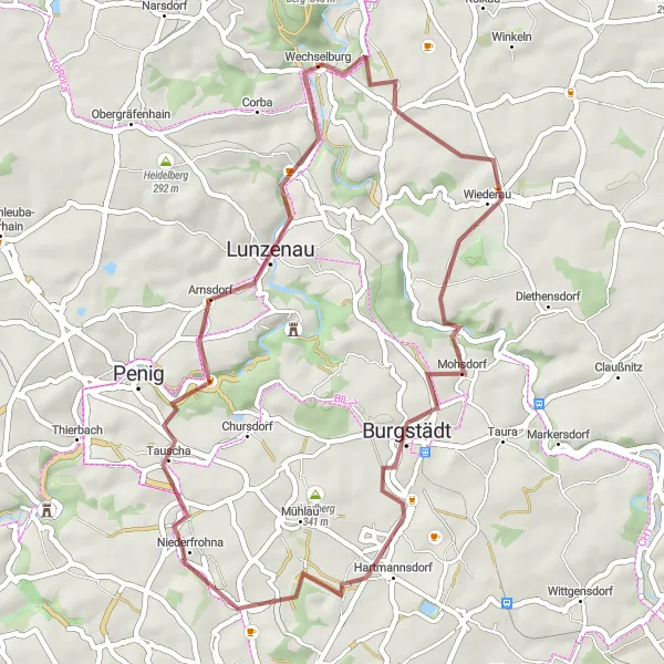 Map miniature of "Vistas and Valleys" cycling inspiration in Chemnitz, Germany. Generated by Tarmacs.app cycling route planner