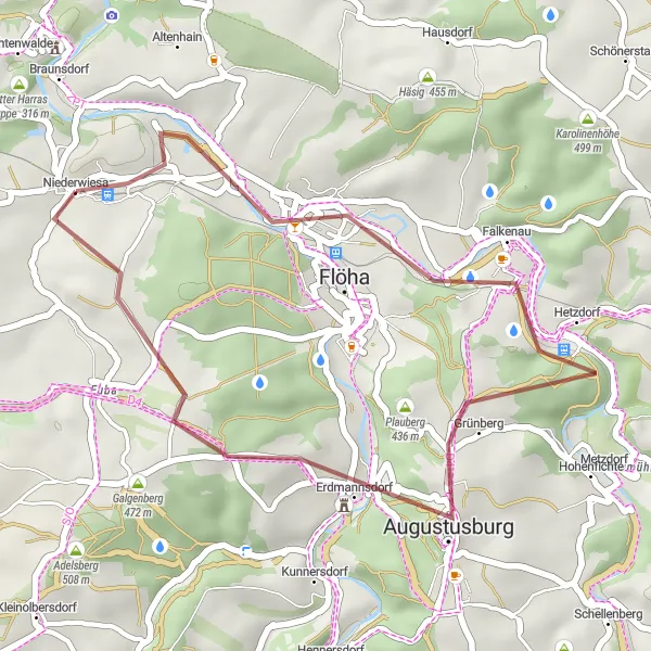 Map miniature of "Niederwiesa Gravel Cycling Adventure" cycling inspiration in Chemnitz, Germany. Generated by Tarmacs.app cycling route planner