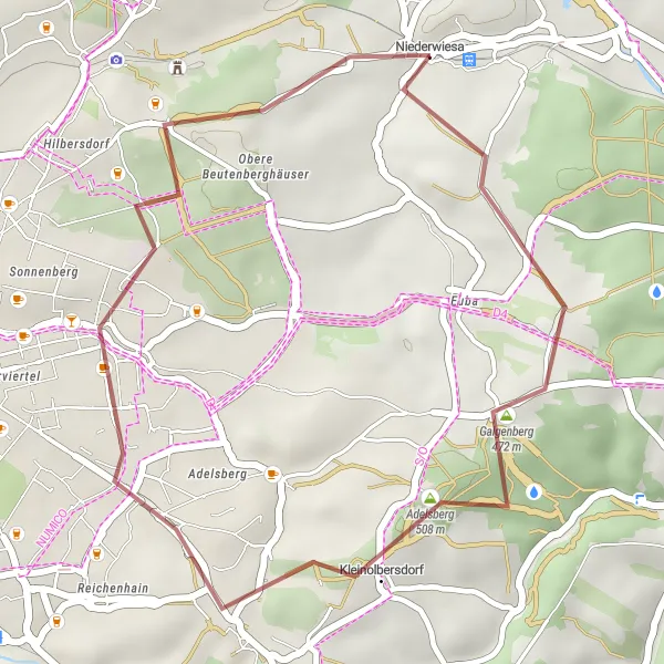 Karten-Miniaturansicht der Radinspiration "Erzgebirgsblick und Industriekultur" in Chemnitz, Germany. Erstellt vom Tarmacs.app-Routenplaner für Radtouren