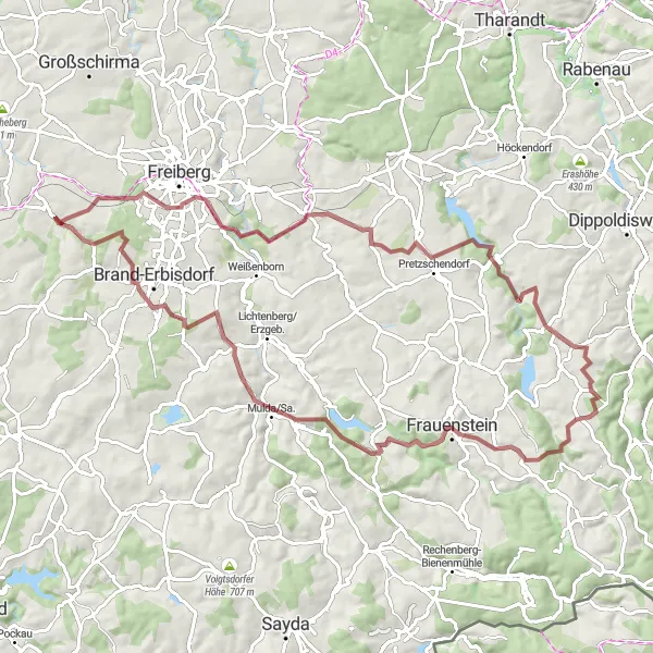 Karten-Miniaturansicht der Radinspiration "Gravel Tour durch die Natur" in Chemnitz, Germany. Erstellt vom Tarmacs.app-Routenplaner für Radtouren