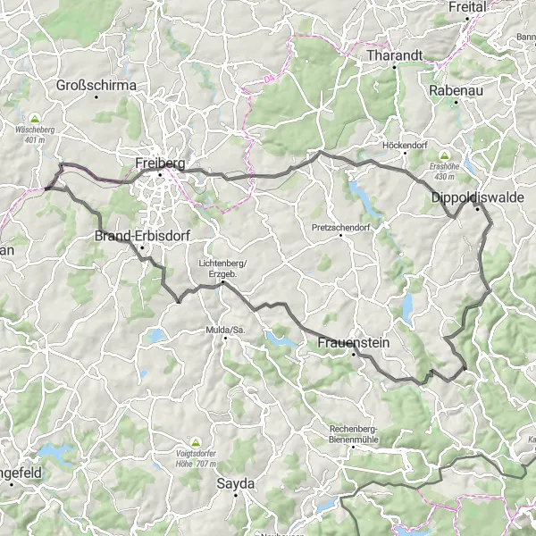 Karten-Miniaturansicht der Radinspiration "Chemnitz Höhenweg Tour" in Chemnitz, Germany. Erstellt vom Tarmacs.app-Routenplaner für Radtouren