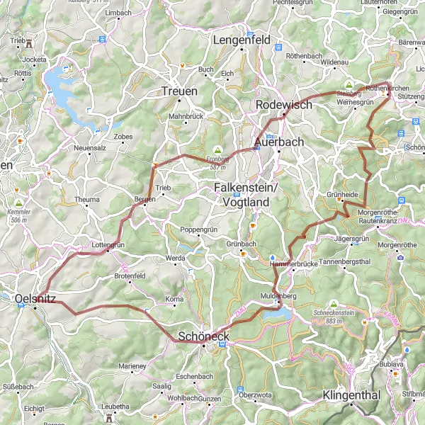 Karten-Miniaturansicht der Radinspiration "Abenteuerliche Graveltour im Erzgebirge" in Chemnitz, Germany. Erstellt vom Tarmacs.app-Routenplaner für Radtouren
