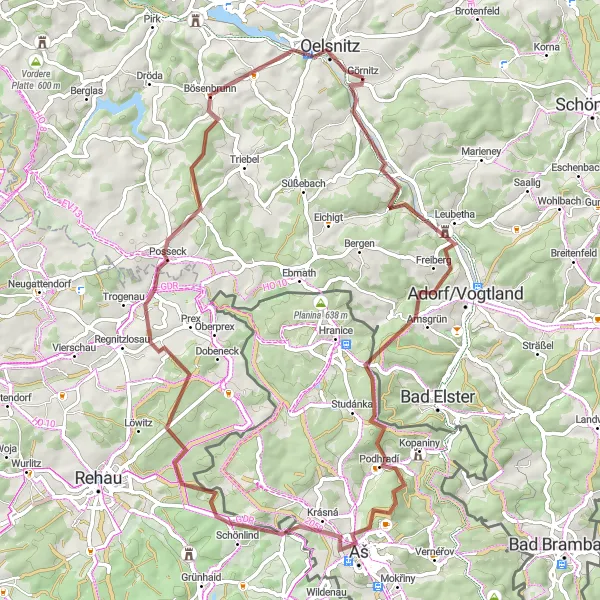 Karten-Miniaturansicht der Radinspiration "Von Oelsnitz nach Aš über Bösenbrunn" in Chemnitz, Germany. Erstellt vom Tarmacs.app-Routenplaner für Radtouren