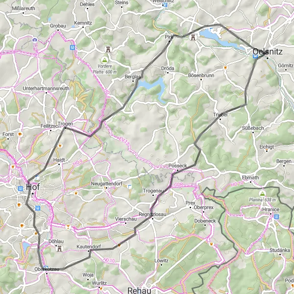 Karten-Miniaturansicht der Radinspiration "Panorama-Tour durch das Vogtland" in Chemnitz, Germany. Erstellt vom Tarmacs.app-Routenplaner für Radtouren