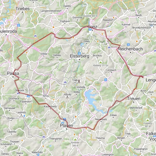 Map miniature of "The Picturesque Gravel Loop" cycling inspiration in Chemnitz, Germany. Generated by Tarmacs.app cycling route planner