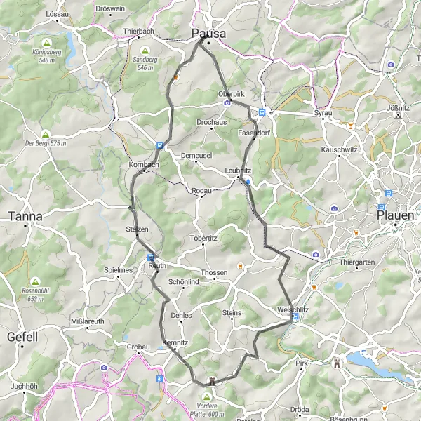 Map miniature of "Leubnitz Adventure" cycling inspiration in Chemnitz, Germany. Generated by Tarmacs.app cycling route planner