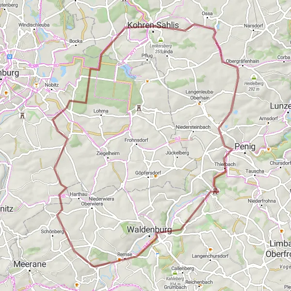 Map miniature of "Gravel Challenge" cycling inspiration in Chemnitz, Germany. Generated by Tarmacs.app cycling route planner