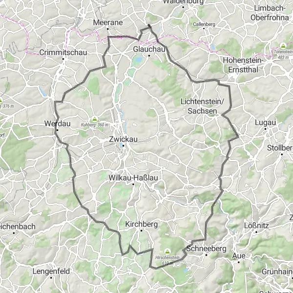 Map miniature of "The Ultimate Challenge" cycling inspiration in Chemnitz, Germany. Generated by Tarmacs.app cycling route planner