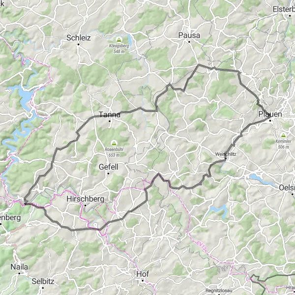 Map miniature of "Hill Challenge" cycling inspiration in Chemnitz, Germany. Generated by Tarmacs.app cycling route planner