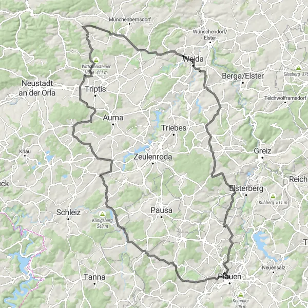 Map miniature of "Climb and Explore" cycling inspiration in Chemnitz, Germany. Generated by Tarmacs.app cycling route planner