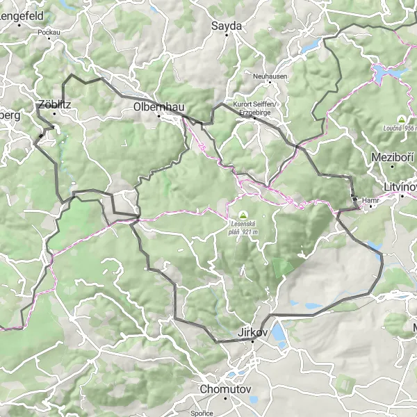 Karten-Miniaturansicht der Radinspiration "Rundweg über Marterberg und Jirkov" in Chemnitz, Germany. Erstellt vom Tarmacs.app-Routenplaner für Radtouren