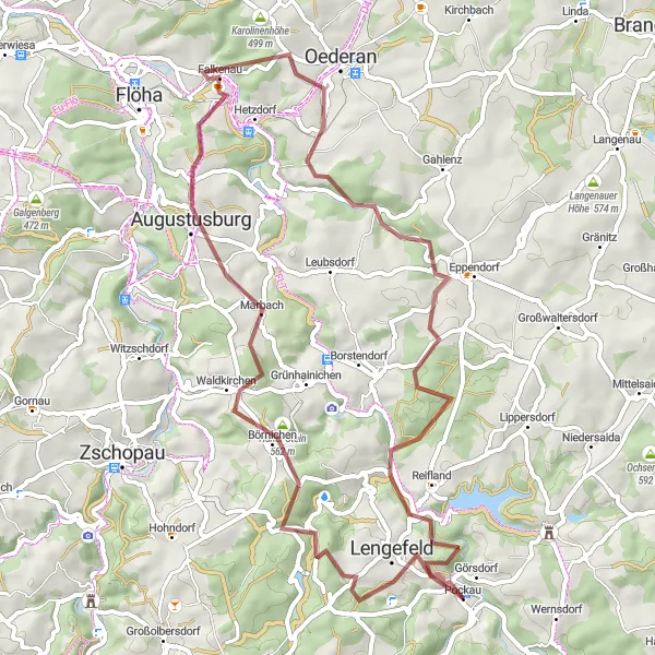 Map miniature of "Gravel Cycling Route from Pockau to Burg Rauenstein" cycling inspiration in Chemnitz, Germany. Generated by Tarmacs.app cycling route planner