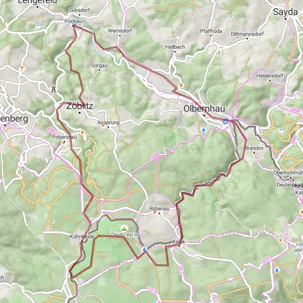 Map miniature of "Gornsdorf Gravel Adventure" cycling inspiration in Chemnitz, Germany. Generated by Tarmacs.app cycling route planner