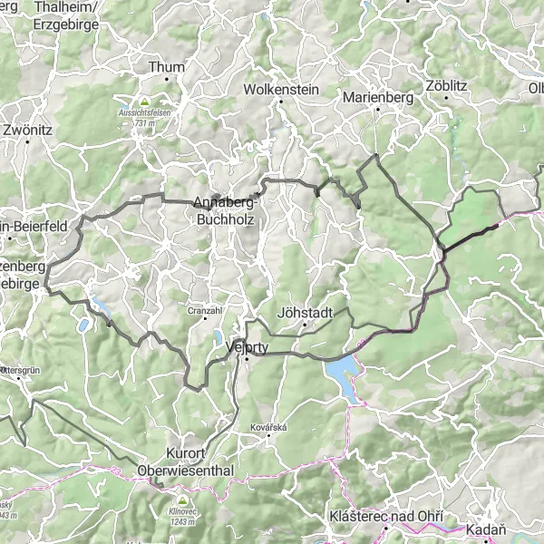 Map miniature of "Ultimate Road Cycling Challenge from Raschau" cycling inspiration in Chemnitz, Germany. Generated by Tarmacs.app cycling route planner