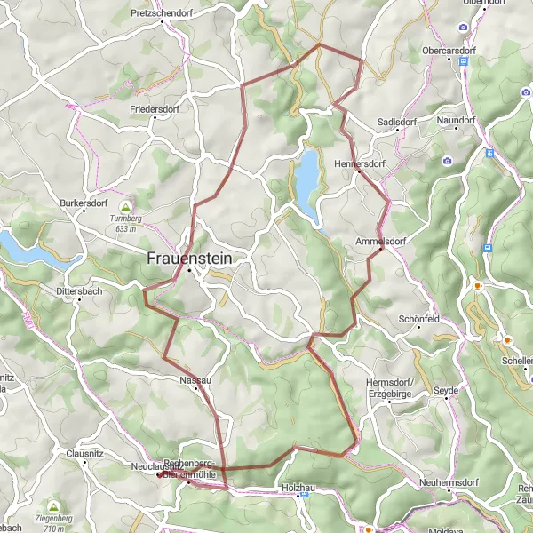 Map miniature of "Historical Frauenstein Ride" cycling inspiration in Chemnitz, Germany. Generated by Tarmacs.app cycling route planner