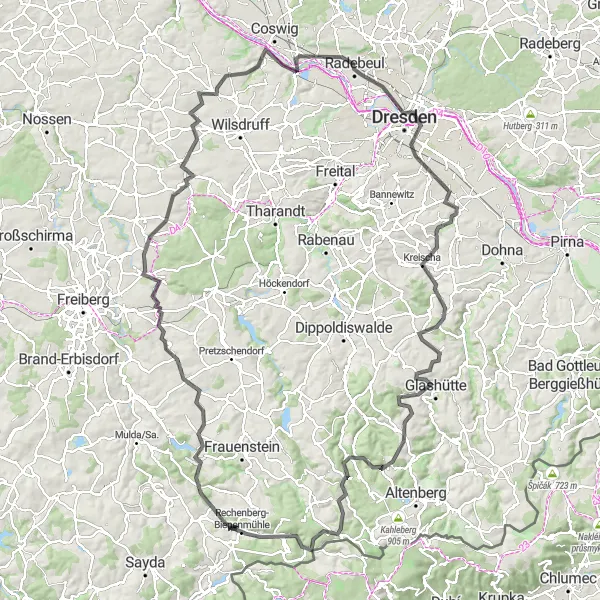 Karten-Miniaturansicht der Radinspiration "Erzgebirgs-Tour" in Chemnitz, Germany. Erstellt vom Tarmacs.app-Routenplaner für Radtouren