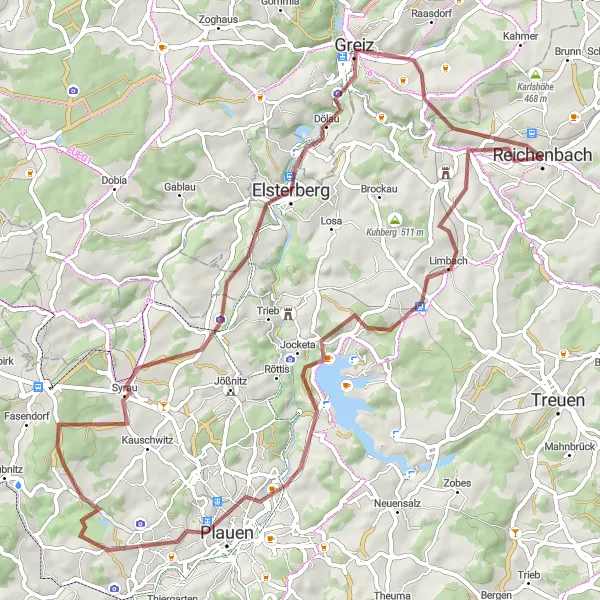 Map miniature of "Vogtland Freestone Tour" cycling inspiration in Chemnitz, Germany. Generated by Tarmacs.app cycling route planner