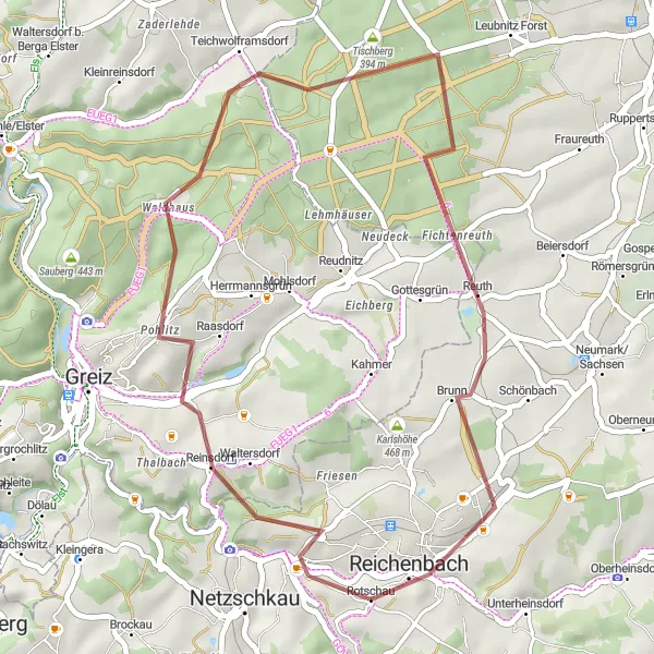 Map miniature of "Gravel Excursion Ride" cycling inspiration in Chemnitz, Germany. Generated by Tarmacs.app cycling route planner