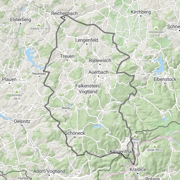 Map miniature of "Climb to Olověný vrch" cycling inspiration in Chemnitz, Germany. Generated by Tarmacs.app cycling route planner