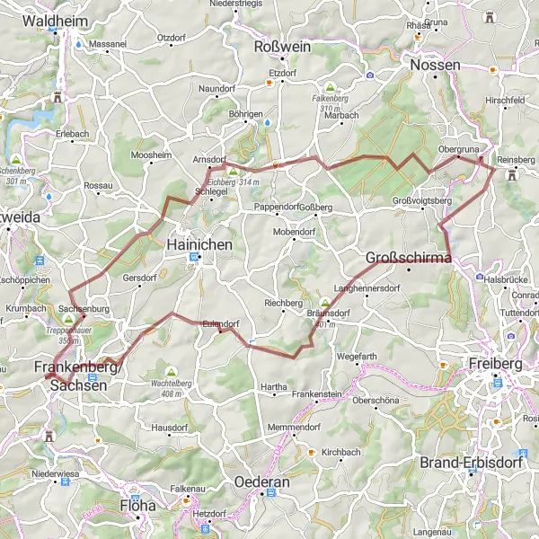 Map miniature of "Reinsberg Gravel Delight" cycling inspiration in Chemnitz, Germany. Generated by Tarmacs.app cycling route planner