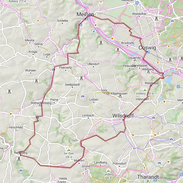 Map miniature of "Reinsberg Gravel Adventure" cycling inspiration in Chemnitz, Germany. Generated by Tarmacs.app cycling route planner