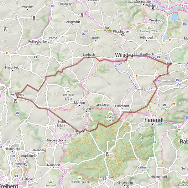 Map miniature of "Fördergersdorf Gravel Adventure" cycling inspiration in Chemnitz, Germany. Generated by Tarmacs.app cycling route planner