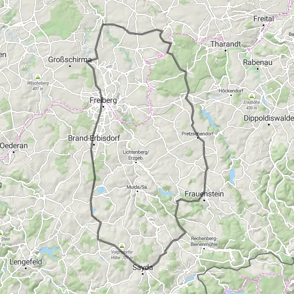 Map miniature of "Discover the Ore Mountains" cycling inspiration in Chemnitz, Germany. Generated by Tarmacs.app cycling route planner