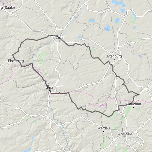 Map miniature of "Countryside Serenade" cycling inspiration in Chemnitz, Germany. Generated by Tarmacs.app cycling route planner