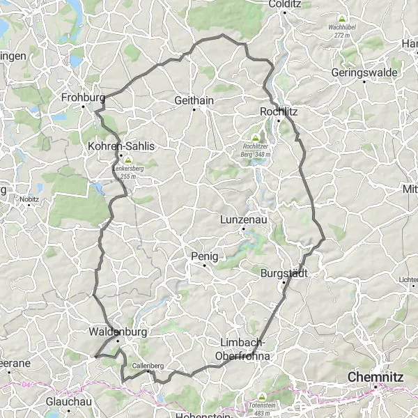 Map miniature of "Chemnitz Road Adventure" cycling inspiration in Chemnitz, Germany. Generated by Tarmacs.app cycling route planner