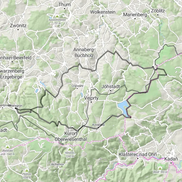 Map miniature of "Cultural Cycling Adventure near Rittersgrün" cycling inspiration in Chemnitz, Germany. Generated by Tarmacs.app cycling route planner