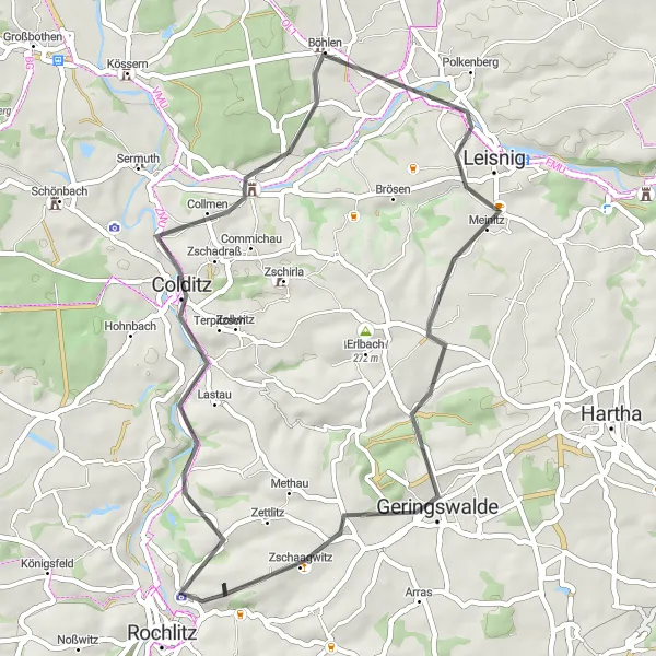 Karten-Miniaturansicht der Radinspiration "Goldberg - Spernsdorf Radrundtour" in Chemnitz, Germany. Erstellt vom Tarmacs.app-Routenplaner für Radtouren