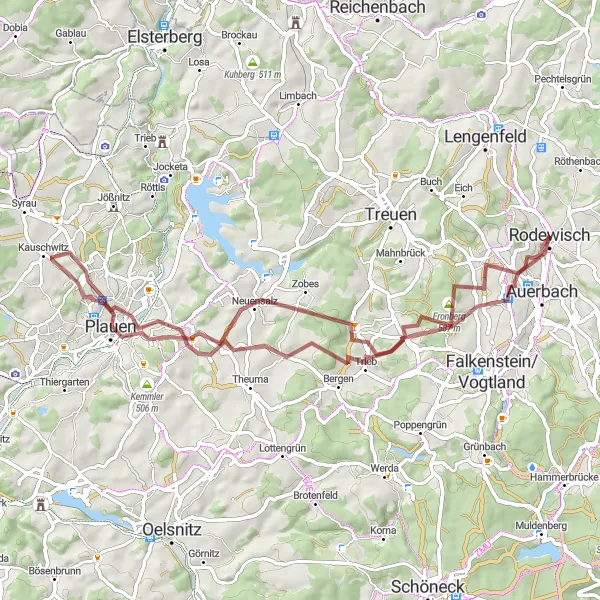 Map miniature of "Rodewisch Gravel Escape" cycling inspiration in Chemnitz, Germany. Generated by Tarmacs.app cycling route planner