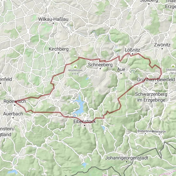 Karten-Miniaturansicht der Radinspiration "Bergauf, bergab im Erzgebirge" in Chemnitz, Germany. Erstellt vom Tarmacs.app-Routenplaner für Radtouren