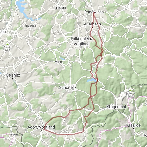 Karten-Miniaturansicht der Radinspiration "Naturgenuss und Historie im Vogtland" in Chemnitz, Germany. Erstellt vom Tarmacs.app-Routenplaner für Radtouren