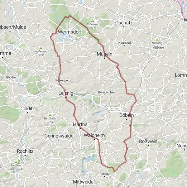 Map miniature of "The Gravel Adventure" cycling inspiration in Chemnitz, Germany. Generated by Tarmacs.app cycling route planner