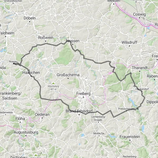 Map miniature of "Chemnitz Round Trip: Cultural Landmarks and Scenic Routes" cycling inspiration in Chemnitz, Germany. Generated by Tarmacs.app cycling route planner