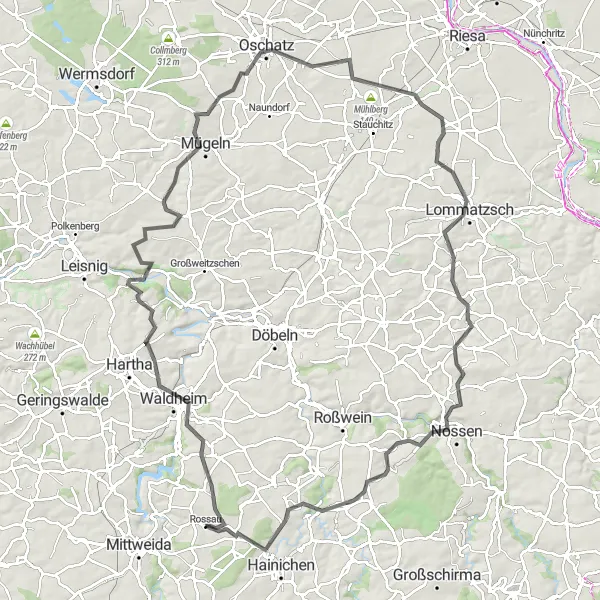 Karten-Miniaturansicht der Radinspiration "Rundfahrt um Chemnitz" in Chemnitz, Germany. Erstellt vom Tarmacs.app-Routenplaner für Radtouren