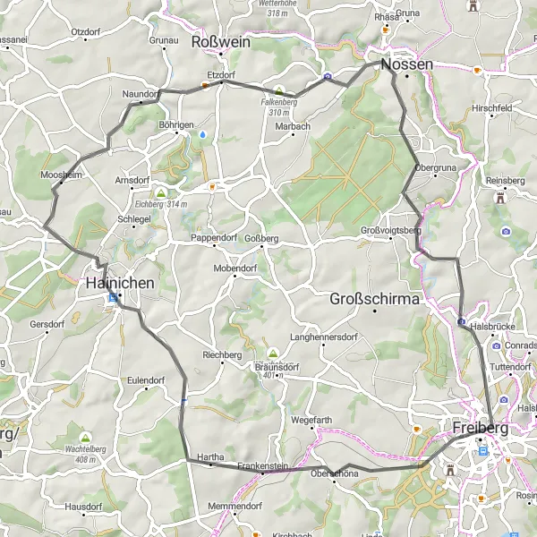 Map miniature of "Exploring Chemnitz Countryside" cycling inspiration in Chemnitz, Germany. Generated by Tarmacs.app cycling route planner