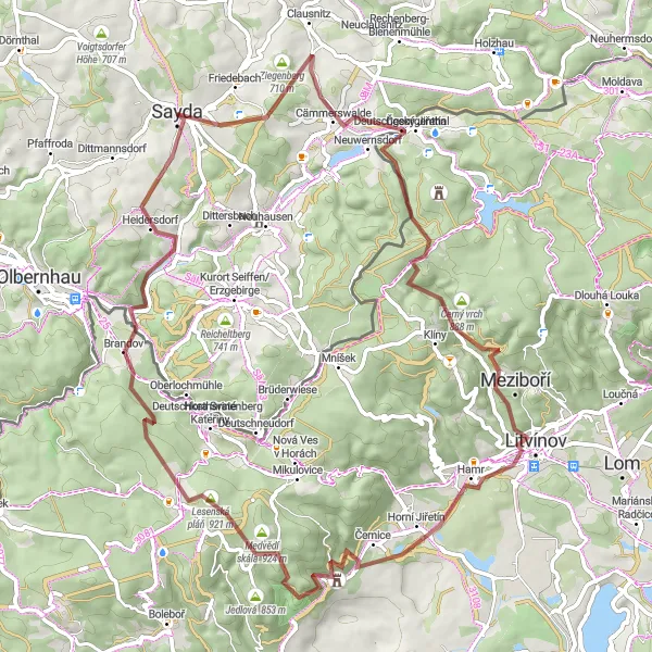 Karten-Miniaturansicht der Radinspiration "Abenteuerliche Gravel-Runde um Sayda" in Chemnitz, Germany. Erstellt vom Tarmacs.app-Routenplaner für Radtouren